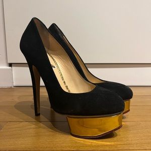 Charlotte Olympia Dolly Pumps in Black Suede